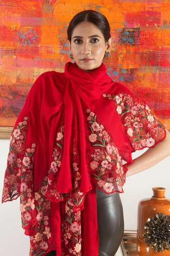 Mauli Cashmere Rose Blossom Embroidered Stole 