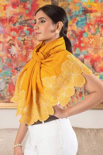 Mauli Cashmere Yellow Magnificent Blooms Embroidered Stole Online at Aza Fashions Mauli Cashmere_Yellow Magnificent Blooms Embroidered Stole _Online_at_Aza_Fashions
