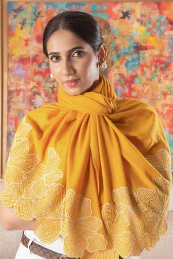 Mauli Cashmere Magnificent Blooms Embroidered Stole 