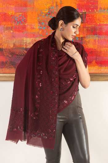 Mauli Cashmere Maroon Persian Mirror Embroidered Stole Online at Aza Fashions Mauli Cashmere_Maroon Persian Mirror Embroidered Stole _Online_at_Aza_Fashions
