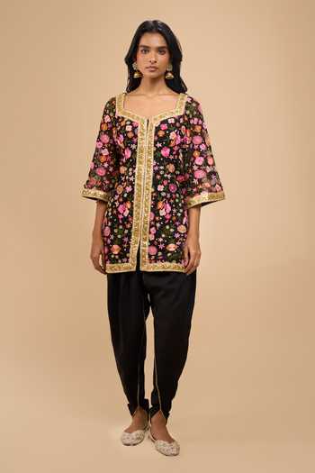 Samyukta Singhania Black Net Embroidered Kurta And Dhoti Pant Set Online at Aza Fashions Samyukta Singhania_Black Net Embroidered Kurta And Dhoti Pant Set _Online_at_Aza_Fashions