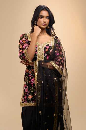 Shop Samyukta Singhania Black Net Embroidered Kurta And Dhoti Pant Set Online at Aza Fashions Shop_Samyukta Singhania_Black Net Embroidered Kurta And Dhoti Pant Set _Online_at_Aza_Fashions