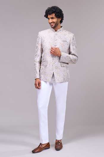Arihant Rai Sinha Ivory Satin Embroidery, Zari Floral Pattern Bandhgala at Aza Fashions Arihant Rai Sinha_Ivory Satin Embroidery, Zari Floral Pattern Bandhgala _at_Aza_Fashions