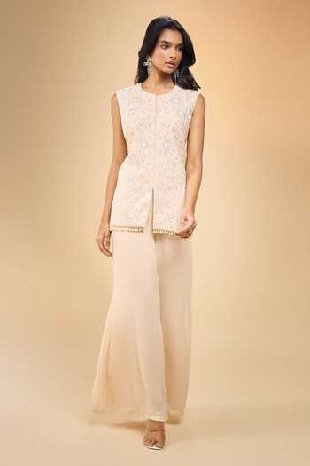 Samyukta Singhania Embroidered Chanderi Jacket & Pant Set