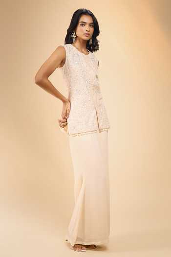 Buy Samyukta Singhania Ivory Chanderi Round Neck Embroidered Jacket And Pant Set Online at Aza Fashions Buy_Samyukta Singhania_Ivory Chanderi Round Neck Embroidered Jacket And Pant Set _Online_at_Aza_Fashions