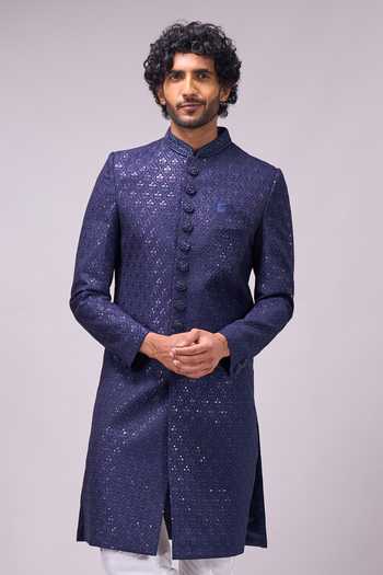 Buy Arihant Rai Sinha Navy Silk, Satin, Dupion Embroidered Sherwani And Pant Set at Aza Fashions Buy_Arihant Rai Sinha_Navy Silk, Satin, Dupion Embroidered Sherwani And Pant Set _at_Aza_Fashions