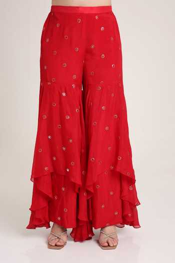 Buy KEITH GOMES Red Silk, Georgette Embroidery V-neck Tunic And Palazzo Set Online at Aza Fashions Buy_KEITH GOMES_Red Silk, Georgette Embroidery V-neck Tunic And Palazzo Set _Online_at_Aza_Fashions