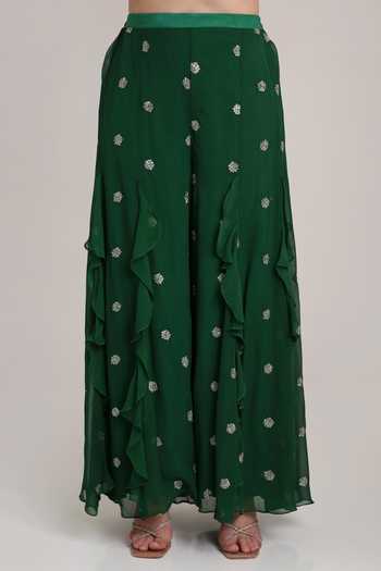 Shop KEITH GOMES Green Silk, Georgette Embroidery, Sequins V-neck, Yes Floral Kurta And Palazzo Set Online at Aza Fashions Shop_KEITH GOMES_Green Silk, Georgette Embroidery, Sequins V-neck, Yes Floral Kurta And Palazzo Set _Online_at_Aza_Fashions