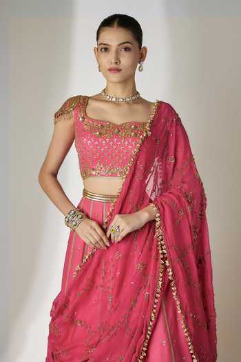 Essay By Sumedha Agrawal Pink Chanderi, Satin, Viscose, Organza Sweetheart Hand Embroidered Lehenga Set Online at Aza Fashions Essay By Sumedha Agrawal_Pink Chanderi, Satin, Viscose, Organza Sweetheart Hand Embroidered Lehenga Set _Online_at_Aza_Fashions