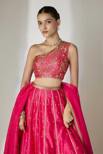 Buy Essay By Sumedha Agrawal Pink Silk, Chanderi, Organza, Viscose One Hand Embroidered Lehenga Set Online at Aza Fashions Buy_Essay By Sumedha Agrawal_Pink Silk, Chanderi, Organza, Viscose One Hand Embroidered Lehenga Set _Online_at_Aza_Fashions