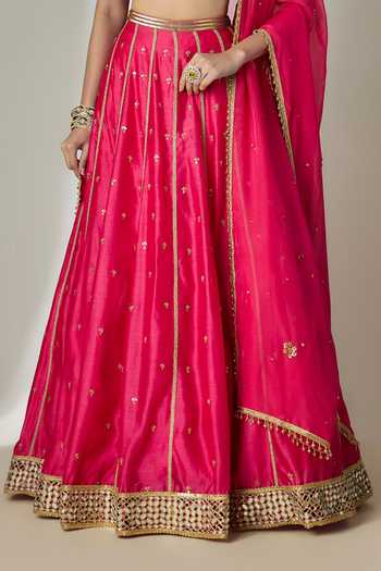 Shop Essay By Sumedha Agrawal Pink Silk, Chanderi, Organza, Viscose One Hand Embroidered Lehenga Set Online at Aza Fashions Shop_Essay By Sumedha Agrawal_Pink Silk, Chanderi, Organza, Viscose One Hand Embroidered Lehenga Set _Online_at_Aza_Fashions