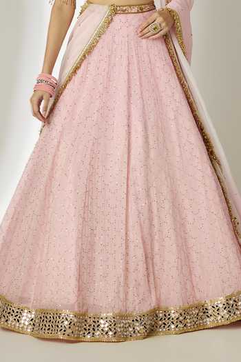 Essay By Sumedha Agrawal Pink Viscose, Organza Leaf Neck Hand Embroidered Lehenga Set Online at Aza Fashions Essay By Sumedha Agrawal_Pink Viscose, Organza Leaf Neck Hand Embroidered Lehenga Set _Online_at_Aza_Fashions