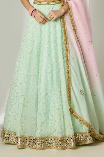 Essay By Sumedha Agrawal Green Organza, Viscose Square Neck Hand Embellished Lehenga Set Online at Aza Fashions Essay By Sumedha Agrawal_Green Organza, Viscose Square Neck Hand Embellished Lehenga Set _Online_at_Aza_Fashions
