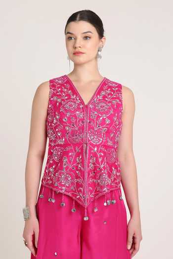 Buy KEITH GOMES Pink Organza Sequins V-neck Glass Tunic And Palazzo Set Online at Aza Fashions Buy_KEITH GOMES_Pink Organza Sequins V-neck Glass Tunic And Palazzo Set _Online_at_Aza_Fashions
