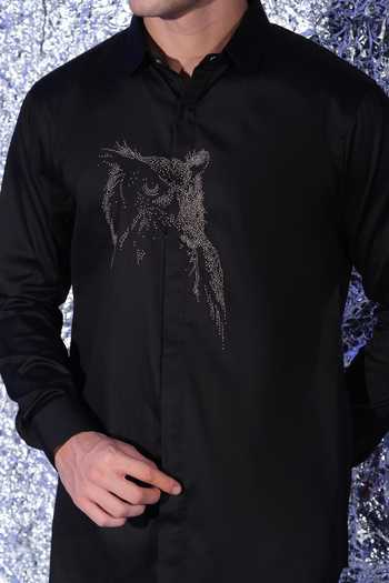 Sanjana Reddy Designs Black Cotton Owl Placement Embroidered Shirt Online at Aza Fashions Sanjana Reddy Designs_Black Cotton Owl Placement Embroidered Shirt _Online_at_Aza_Fashions