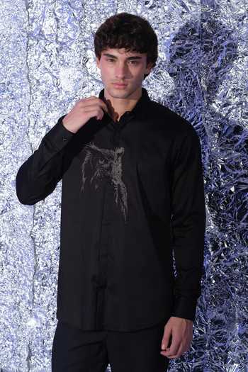 Buy Sanjana Reddy Designs Black Cotton Owl Placement Embroidered Shirt Online at Aza Fashions Buy_Sanjana Reddy Designs_Black Cotton Owl Placement Embroidered Shirt _Online_at_Aza_Fashions