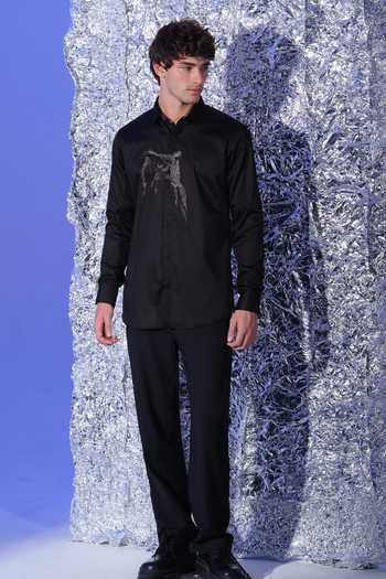 Sanjana Reddy Designs Owl Placement Embroidered Shirt 