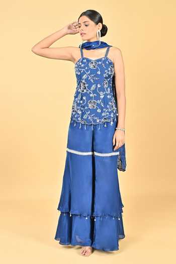 KEITH GOMES Glass Silk Organza Tunic Set with Gharara 