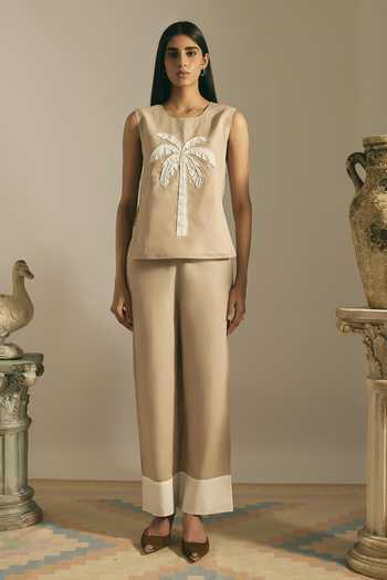 Shimona Desert Palm Embroidered Top & Pant Set 