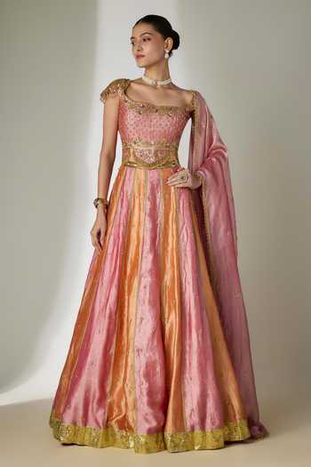Essay By Sumedha Agrawal Pink Silk, Tissue, Viscose, Cotton, Shantoon Hand Embroidered Lehenga Set Online at Aza Fashions Essay By Sumedha Agrawal_Pink Silk, Tissue, Viscose, Cotton, Shantoon Hand Embroidered Lehenga Set _Online_at_Aza_Fashions