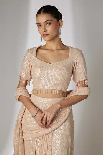 Essay By Sumedha Agrawal Ivory Net Sweetheart Neck Sequin Embellished Pre-draped Saree With Blouse Online at Aza Fashions Essay By Sumedha Agrawal_Ivory Net Sweetheart Neck Sequin Embellished Pre-draped Saree With Blouse _Online_at_Aza_Fashions