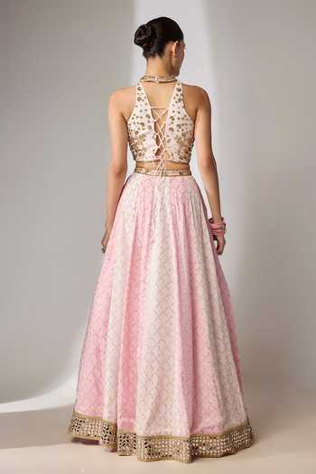 Shop Essay By Sumedha Agrawal Pink Organza, Viscose Halter Neck Embroidered Lehenga Set at Aza Fashions Shop_Essay By Sumedha Agrawal_Pink Organza, Viscose Halter Neck Embroidered Lehenga Set _at_Aza_Fashions