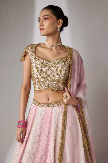 Buy Essay By Sumedha Agrawal Pink Cotton, Organza, Viscose Leaf Neck Hand Embroidered Lehenga Set Online at Aza Fashions Buy_Essay By Sumedha Agrawal_Pink Cotton, Organza, Viscose Leaf Neck Hand Embroidered Lehenga Set _Online_at_Aza_Fashions
