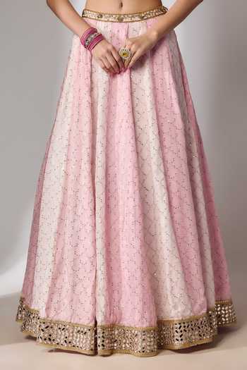 Shop Essay By Sumedha Agrawal Pink Cotton, Organza, Viscose Leaf Neck Hand Embroidered Lehenga Set Online at Aza Fashions Shop_Essay By Sumedha Agrawal_Pink Cotton, Organza, Viscose Leaf Neck Hand Embroidered Lehenga Set _Online_at_Aza_Fashions