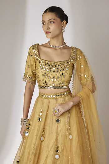 Essay By Sumedha Agrawal Gold Silk, Tissue, Net Square Neck Hand Embroidered Lehenga Set Online at Aza Fashions Essay By Sumedha Agrawal_Gold Silk, Tissue, Net Square Neck Hand Embroidered Lehenga Set _Online_at_Aza_Fashions