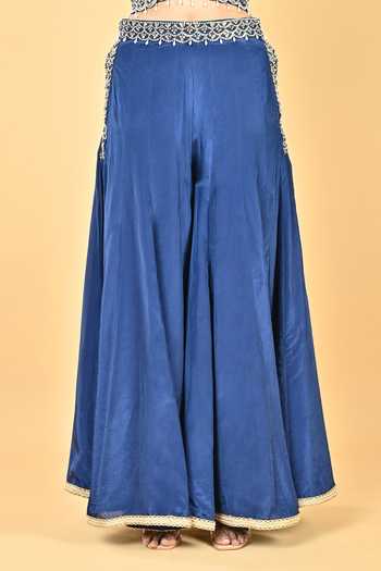 Shop KEITH GOMES Navy Silk Organza Sequins, Beads, Zari, Embroidery Hand Corset Palazzo Set Online at Aza Fashions Shop_KEITH GOMES_Navy Silk Organza Sequins, Beads, Zari, Embroidery Hand Corset Palazzo Set _Online_at_Aza_Fashions