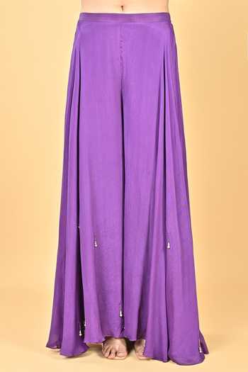 Shop KEITH GOMES Purple Organza, Crepe, Chiffon, Lycra Tassels Embroidered Cape And Palazzo Set Online at Aza Fashions Shop_KEITH GOMES_Purple Organza, Crepe, Chiffon, Lycra Tassels Embroidered Cape And Palazzo Set _Online_at_Aza_Fashions