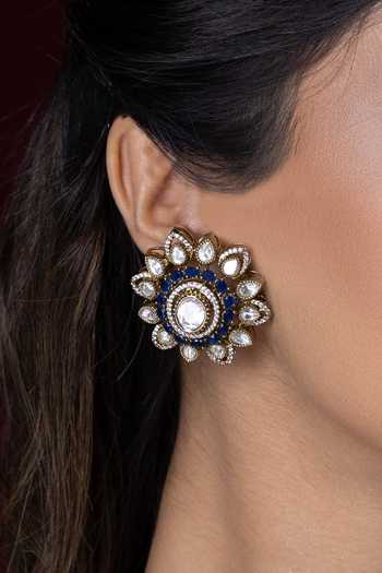 Joules by Radhika_Blue Saisha Embellished Stud Earrings _Online_at_Aza_Fashions