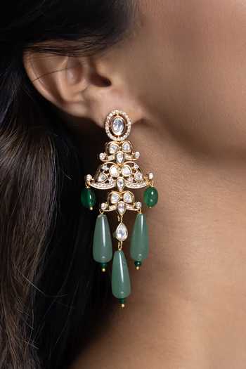 Joules by Radhika_Green Ojaswini Embellished Earrings _Online_at_Aza_Fashions