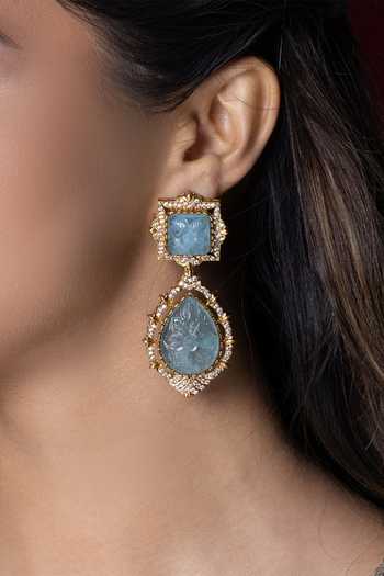 Joules by Radhika Green Gulika Embellished Earrings Online at Aza Fashions Joules by Radhika_Green Gulika Embellished Earrings _Online_at_Aza_Fashions