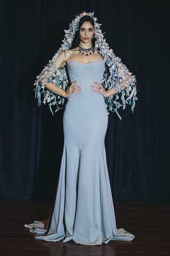 Supria Munjal Strapless Gown With Cape 