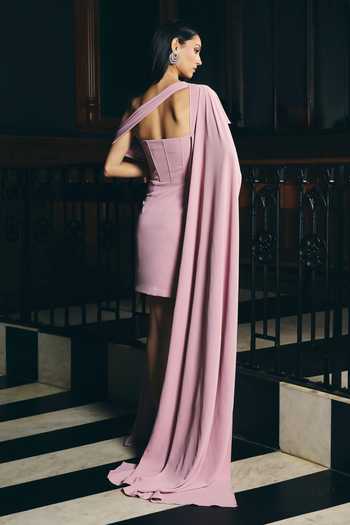 Supria Munjal One Shoulder Petal Embroidered Dress 
