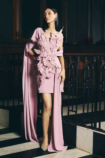 Supria Munjal One Shoulder Petal Embroidered Dress 