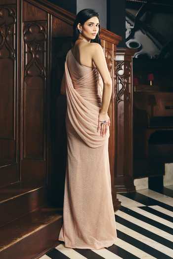 Supria Munjal Pleated One Shoulder Gown 