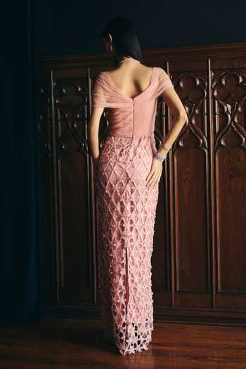 Supria Munjal Sleek Lattice Draped Gown 