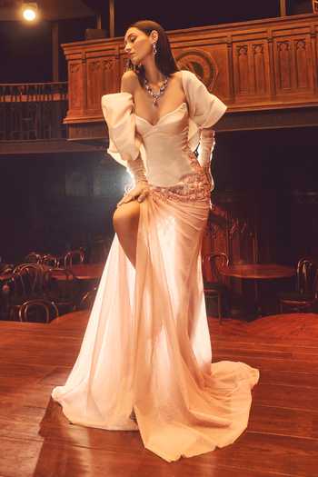Supria Munjal Pink Crepe, Tulle Embroidery Sweetheart Neck Sculpted Corset Gown at Aza Fashions Supria Munjal_Pink Crepe, Tulle Embroidery Sweetheart Neck Sculpted Corset Gown _at_Aza_Fashions