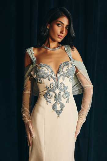 Buy Supria Munjal Grey Crepe Embroidery Sweetheart Neck Draped Gown Online at Aza Fashions Buy_Supria Munjal_Grey Crepe Embroidery Sweetheart Neck Draped Gown _Online_at_Aza_Fashions