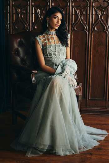 Buy Supria Munjal Grey Tulle Embroidery, Beads Square Neck Structured Gown Online at Aza Fashions Buy_Supria Munjal_Grey Tulle Embroidery, Beads Square Neck Structured Gown _Online_at_Aza_Fashions