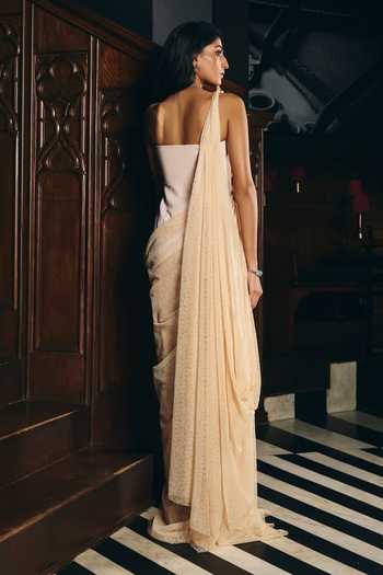 Supria Munjal One Shoulder Petal Embroidered Gown 