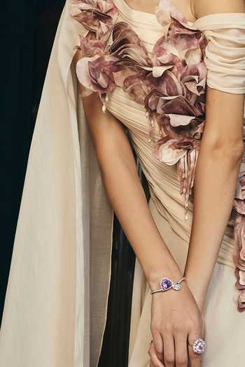 Supria Munjal Beige Organza Applique, Fabric Flowers Off-shoulder Couture Petal Work Gown Online at Aza Fashions Supria Munjal_Beige Organza Applique, Fabric Flowers Off-shoulder Couture Petal Work Gown _Online_at_Aza_Fashions