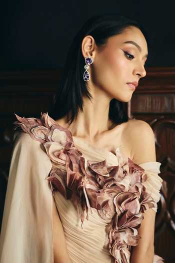 Buy Supria Munjal Beige Organza Applique, Fabric Flowers Off-shoulder Couture Petal Work Gown Online at Aza Fashions Buy_Supria Munjal_Beige Organza Applique, Fabric Flowers Off-shoulder Couture Petal Work Gown _Online_at_Aza_Fashions