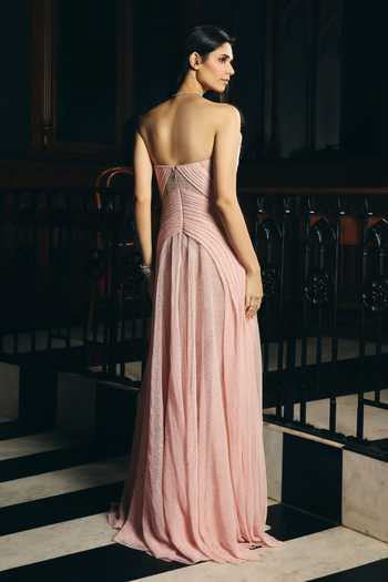 Supria Munjal Sheer Pleated Gown 