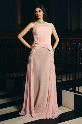 Supria Munjal Sheer Pleated Gown 