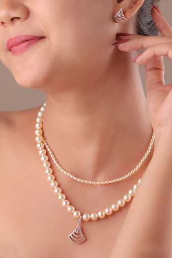 MRJEWELS Eshana Freshwater Pearl Layered Necklace Set 