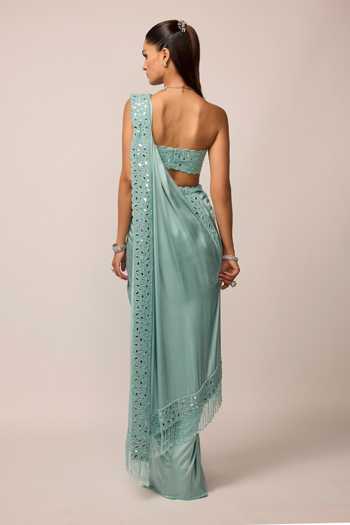 Vvani by vani vats Satin Pre-Draped Saree With Tube Blouse 