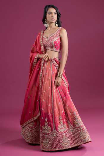 Samyukta Singhania Pink Tissue Sweetheart Neck Sequins Embroidered Lehenga Set With Dupatta at Aza Fashions Samyukta Singhania_Pink Tissue Sweetheart Neck Sequins Embroidered Lehenga Set With Dupatta _at_Aza_Fashions